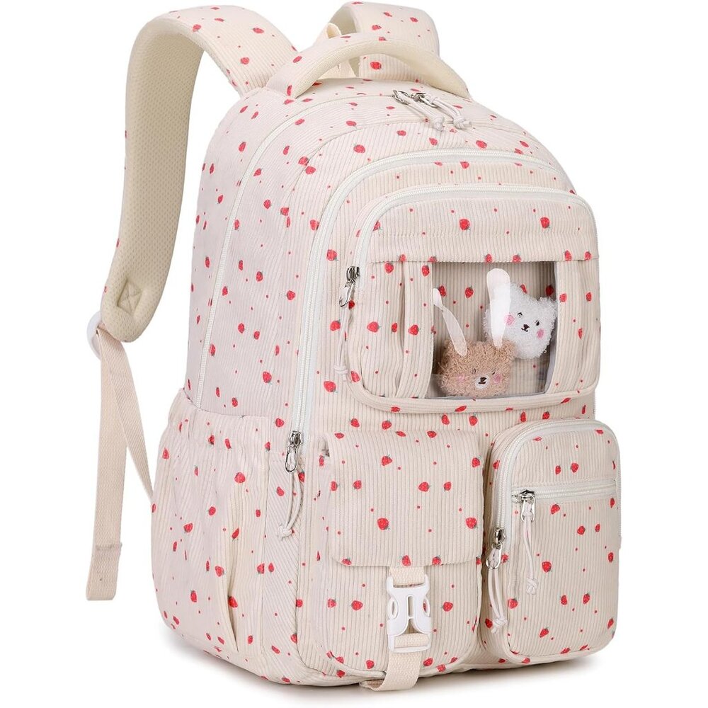 〽️ Girls Beige Strawberry Students Book Bag Kawaii Ita Backpack